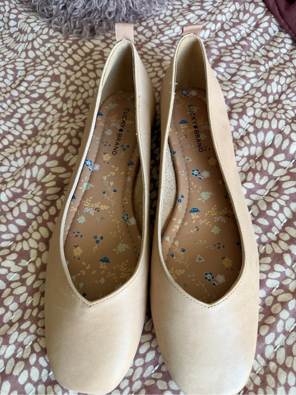 Lucky Brand Nude Beige Ballet Flats with Floral Insole